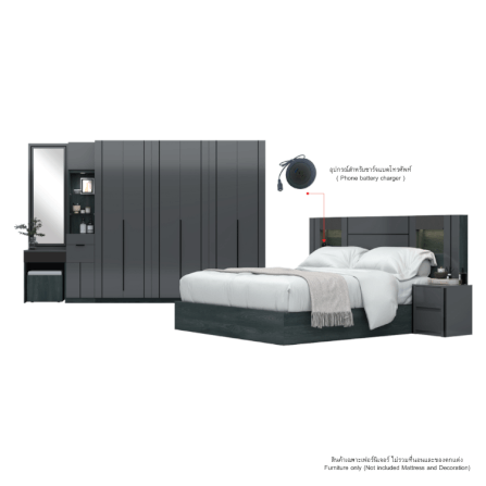 ชุดห้องนอน + ที่นอน PVC 6 ฟุต WISDOM DESIGN FURNITURE รุ่น ROYAL สีแอชเกรย์/กลอสซี่เกรย์_4